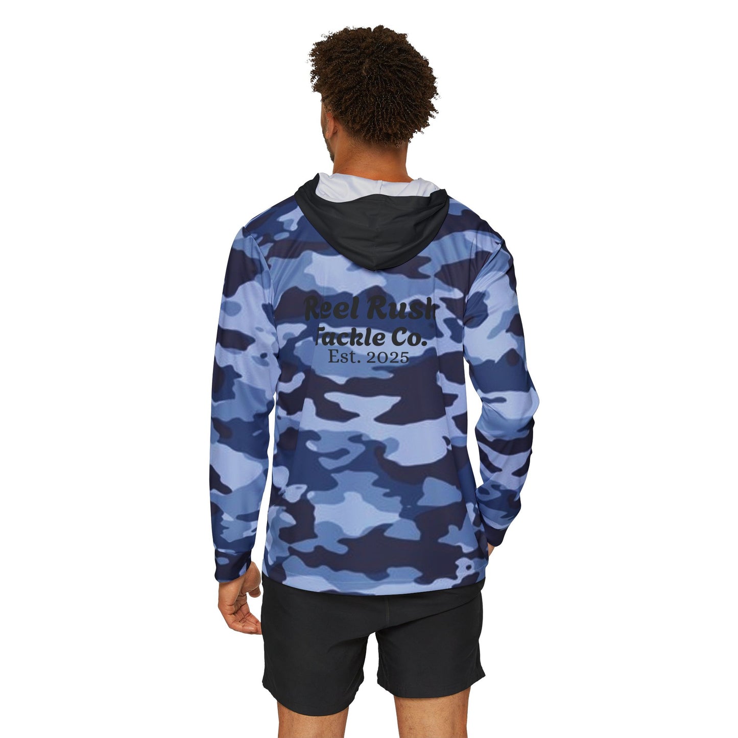 ReelRush Men's Hooded Fishing Shirt (Blue Camo)